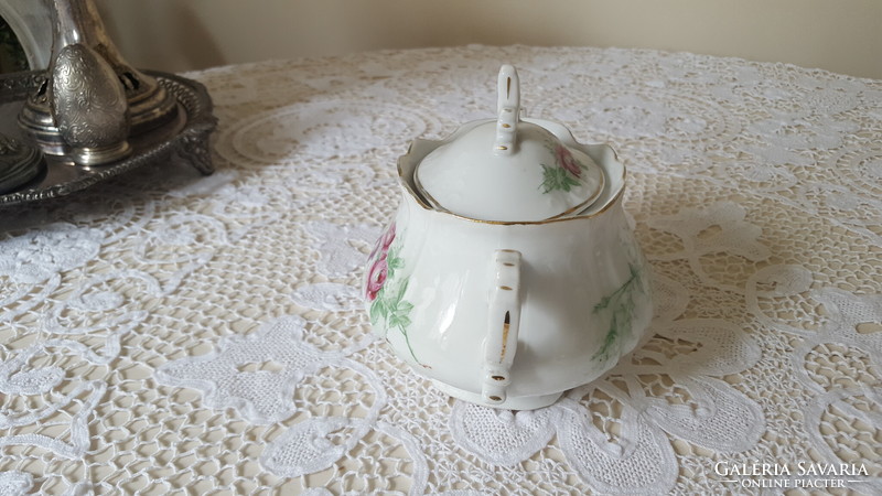 Beautiful old large rosy porcelain sugar bowl
