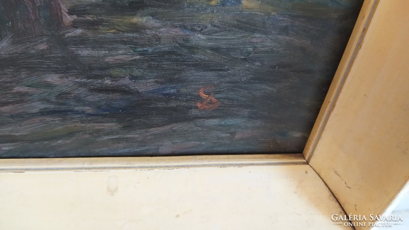 Nagyméretű tájkép, tanyakép festmény 86x66 cm
