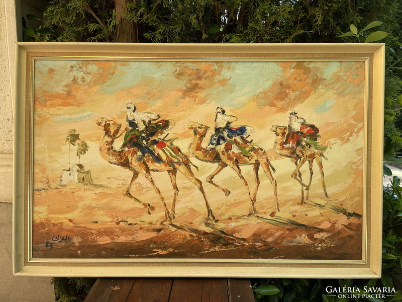 Oriental themed painting: camel caravan in the desert 69,5x107,6cm !!!!