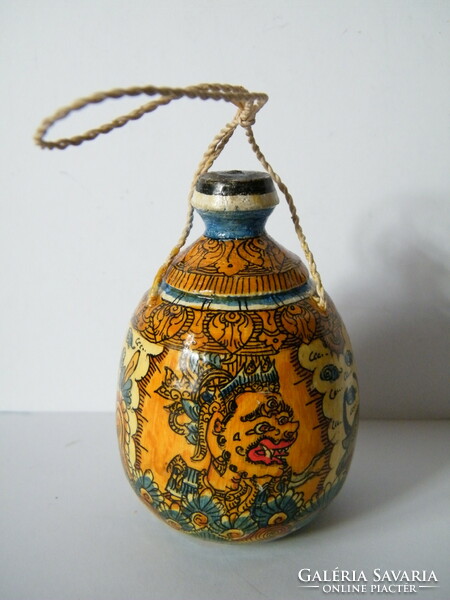Keleti (japán vagy kínai) festett, lakkozott fa flaska, tartó