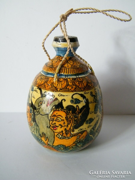 Oriental (Japanese or Chinese) painted, lacquered wooden bottle, holder