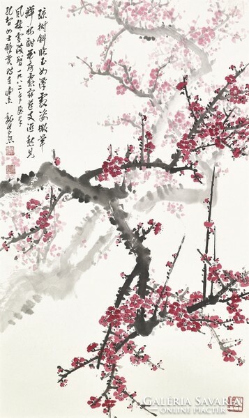Vej ce-hsi red plum flowers, Chinese painting mural reprint print