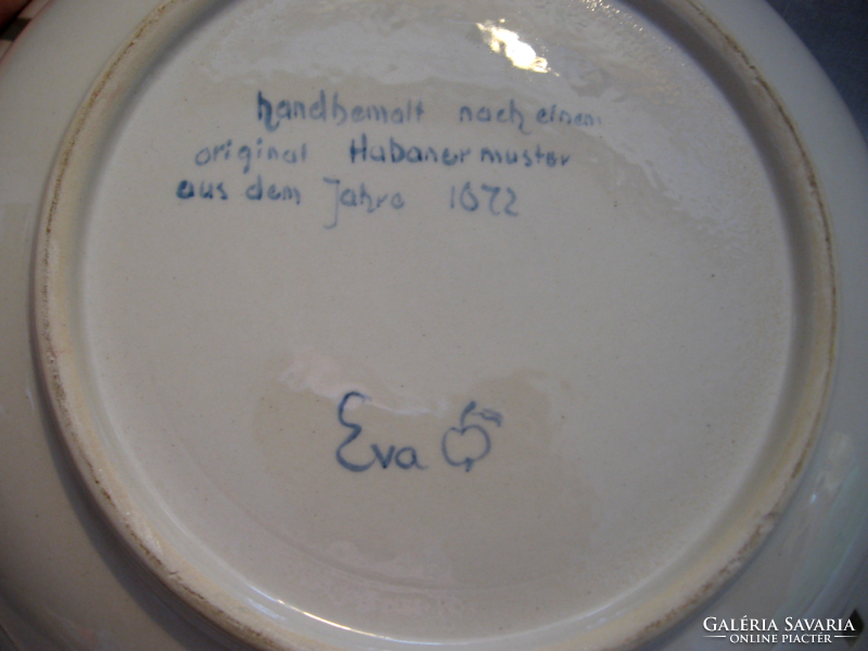 Gyűjtői habán 1672-es tál, tányér Eva szignált másolata