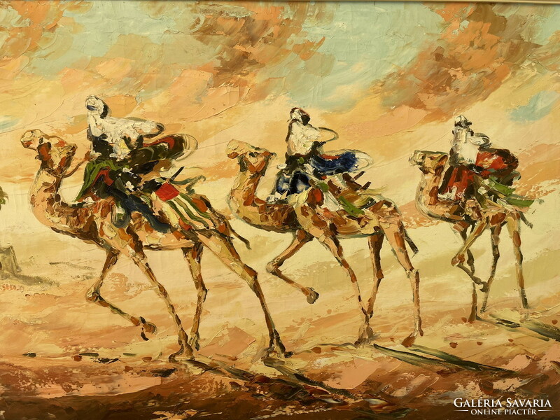 Oriental themed painting: camel caravan in the desert 69,5x107,6cm !!!!