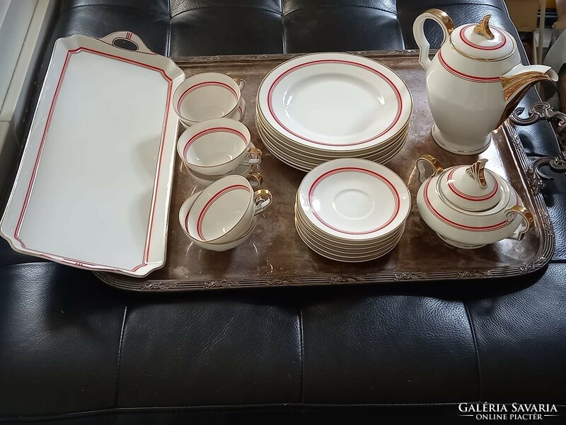 H & c, haas & czjzek, art deco chocolate / coffee porcelain set with tray with cake plates