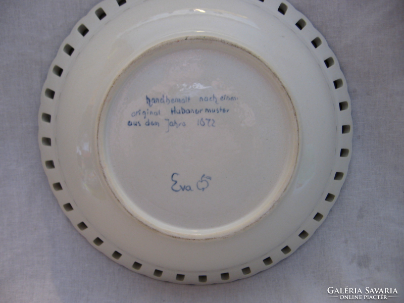 Gyűjtői habán 1672-es tál, tányér Eva szignált másolata