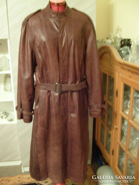 M1-12-ig  Vintage extra luxus klasszikus bőrkabát 38-40-es Bordó barna hosszú