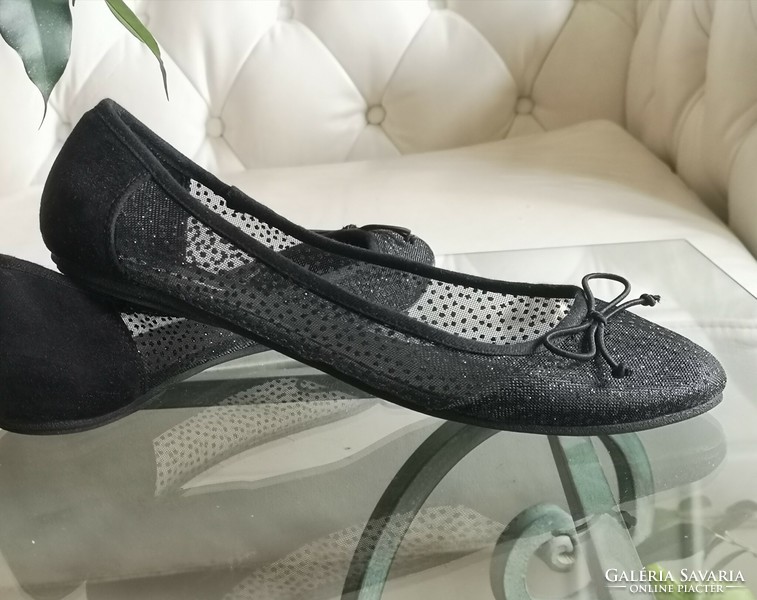 GRACELAND 39-es fekete textil-tüll balerina cipő
