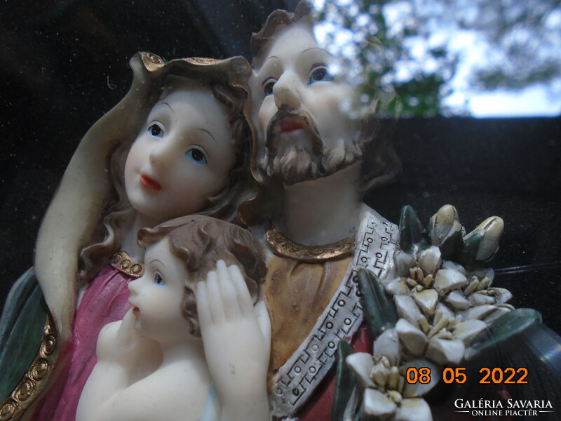 Unique work of art of the Holy Family porcelain relief in a shadow box, home altar