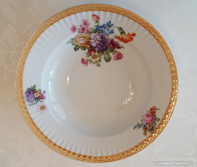 Régi porcelán rózsás fali tányér virágos eozin mázas tányér falitányér 23.5 cm