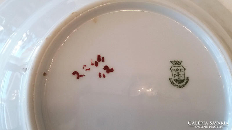 Régi porcelán rózsás fali tányér virágos eozin mázas tányér falitányér 23.5 cm