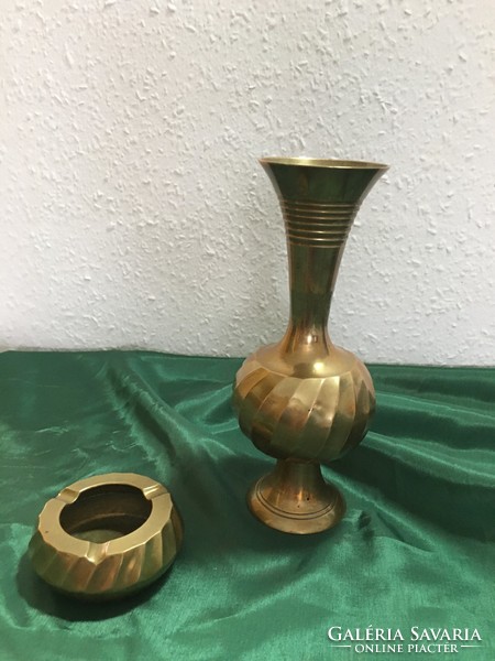 Copper vase and ashtray
