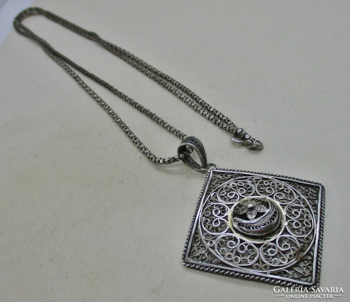Szép antik ezüst nyaklánc gyönyörű kézműves medállal