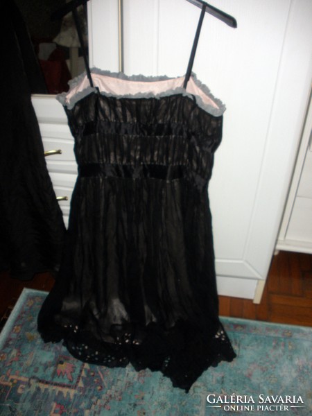 Caterpillar silk 100% dress with black, Madeiran pattern