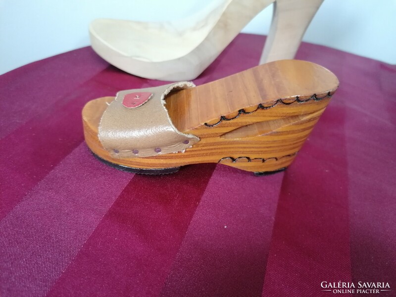 Shoemaker wooden exam work 2 slippers, miniatures