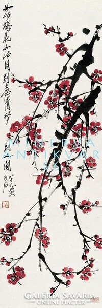 Csi Paj-si Vörös szilva virágos ág, kínai festmény falikép reprint nyomata