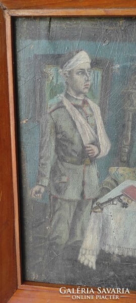Antik festmény, Militària jellegű .Szabadságos katona első világháború.