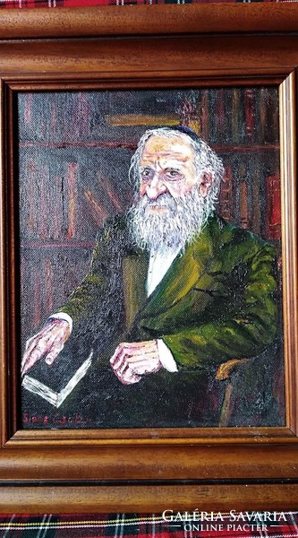 Csaba Sipos: painting in a wooden frame in the library (oil on canvas, 24x30 cm)