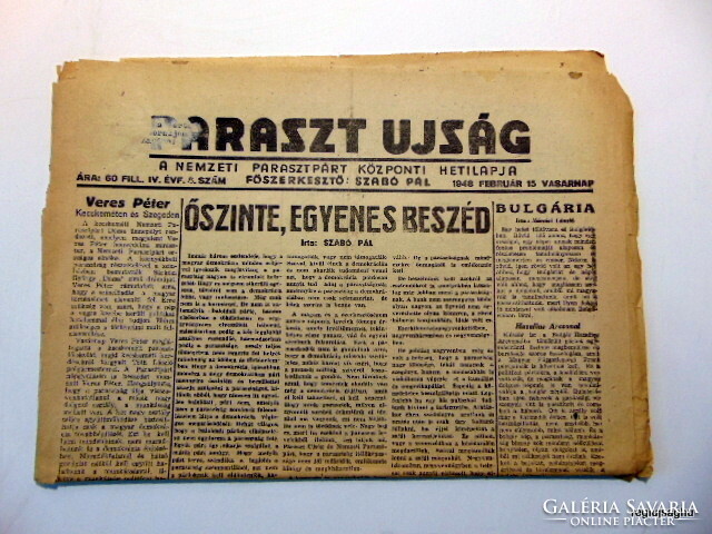 1948 február 15  /  PARASZT UJSÁG  /  Születésnapra!? EREDET ÚJSÁG! Ssz.:  22211