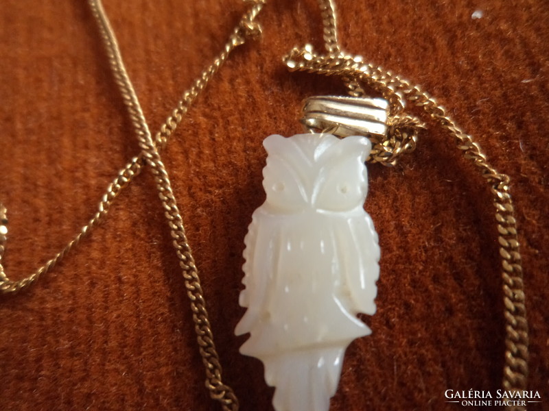 Pearl-based hand-carved owl pendant on a chain_demandy piece!