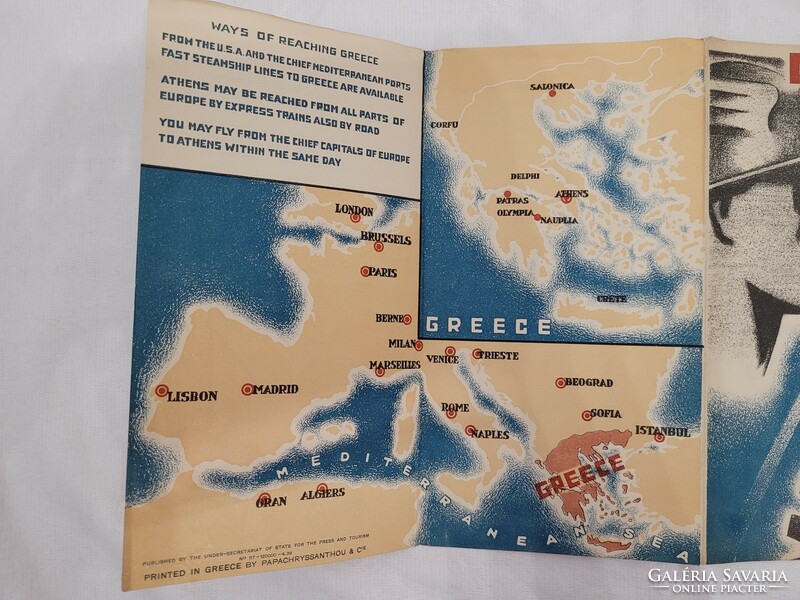 1960-as évek körüli Görögországot bemutató prospektus, egyedi kép, rajz illusztrációkkal