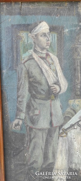Antik festmény, Militària jellegű .Szabadságos katona első világháború.