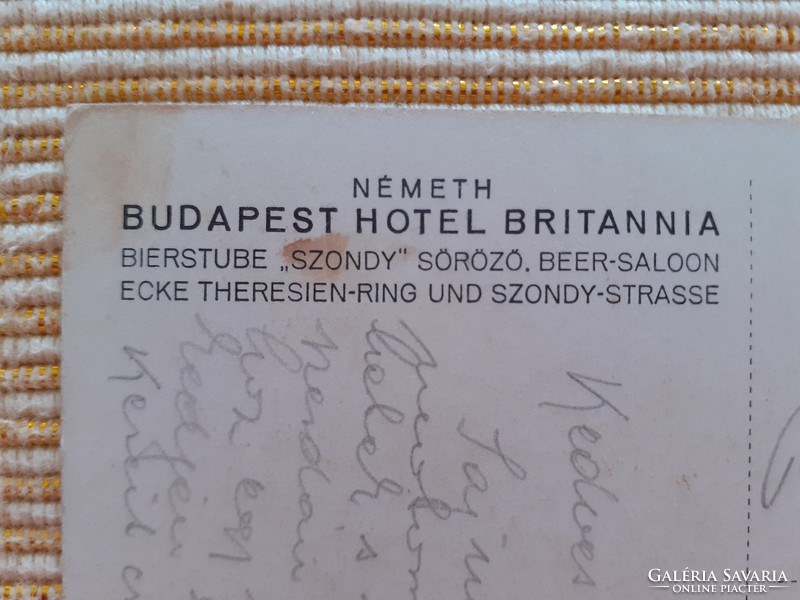 Régi képeslap 1933 Budapest Hotel Britannia Móra-szoba Haranghy tanár Szondy söröző