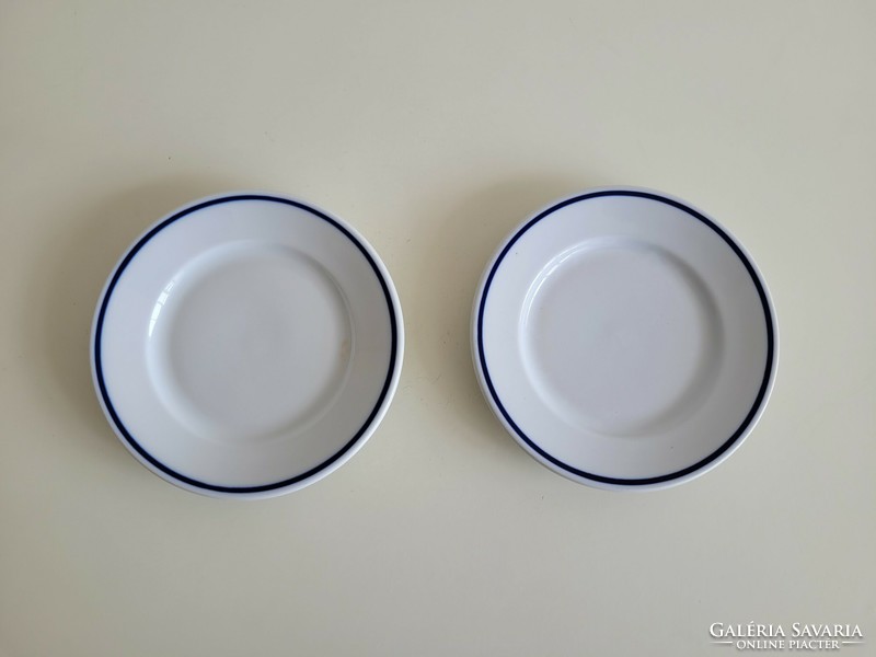 Old 2 pcs Zolnay porcelain blue striped small plate