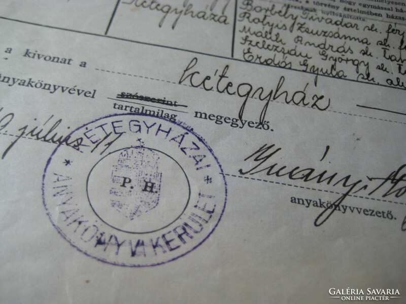 Házassági anyakönyvi kivonat  1940 - ből  ( Kétegyháza )