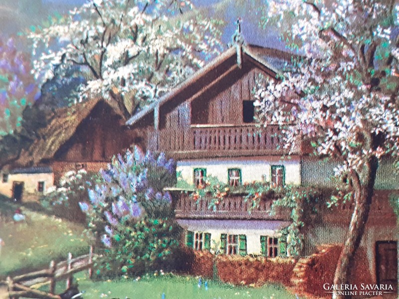 Régi képeslap 1930 körül vidéki tavaszi életkép tájkép levelezőlap