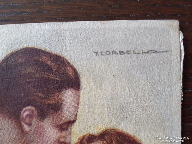 Old postcard 1924 tito corbella artist drawing couple in love art deco postcard