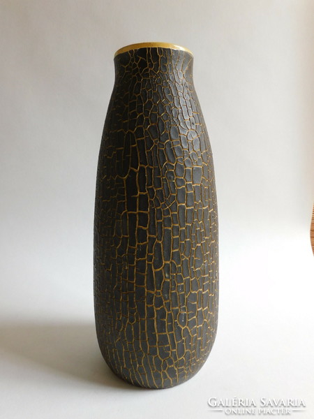 Retro repesztett mázas kerámia iparművész váza 26 cm