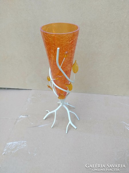 Retro cracked glass vase, metal base, flawless, 28 cm