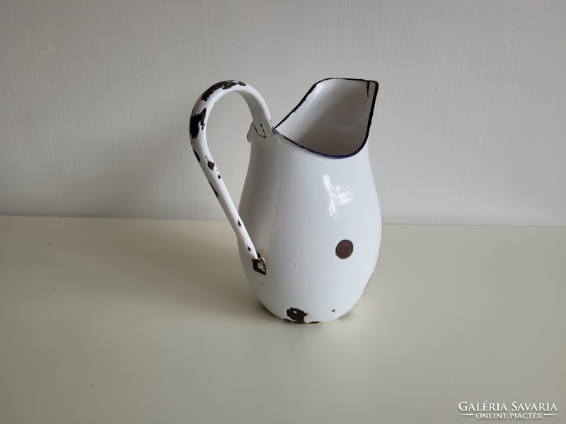 Vintage old enamel blue white enameled metal large lampart water jug water jug