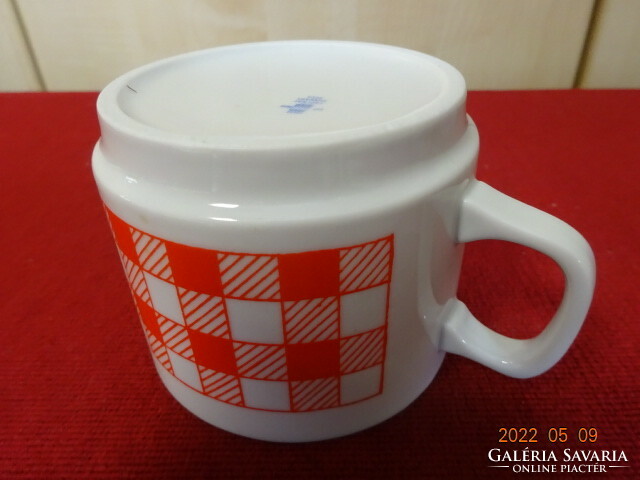 Zsolnay porcelain cup, red checkerboard pattern, height 7 cm. He has! Jókai.