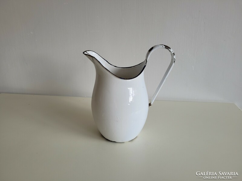 Vintage old enamel blue white enameled metal large lampart water jug water jug