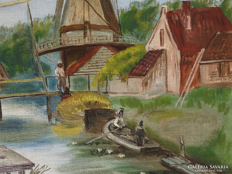 Unknown artist - oil / canvas painting - marked - life picture with windmill