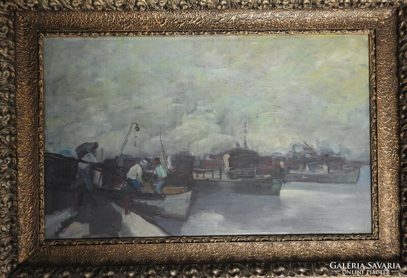 Unknown artist - sailors - in the original frame of a huge antique oil / canvas painting