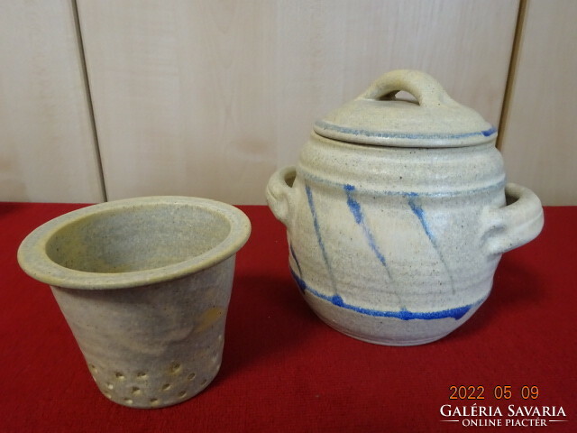 Német kerámia teafőző edény szűrővel, magassága 14,5 cm. Vanneki! Jókai.