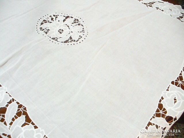 Beautiful embroidered antique batiste tablecloth