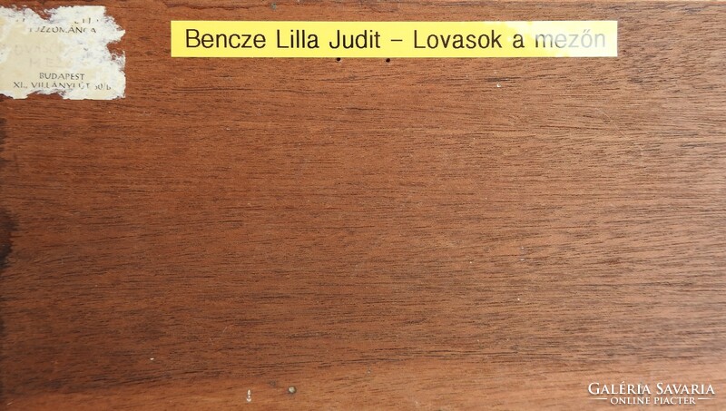 Bencze Lilla tűzzománc kép - Lovasok a mezőn - képcsarnokos