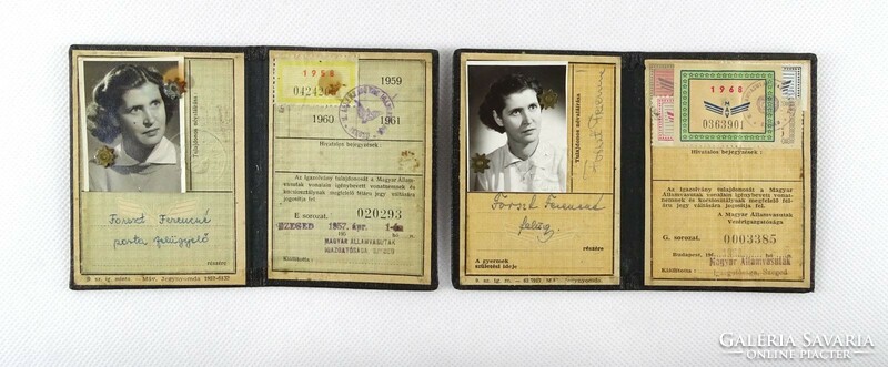 1I801 old Hungarian state railways railway personal document card 2 pieces