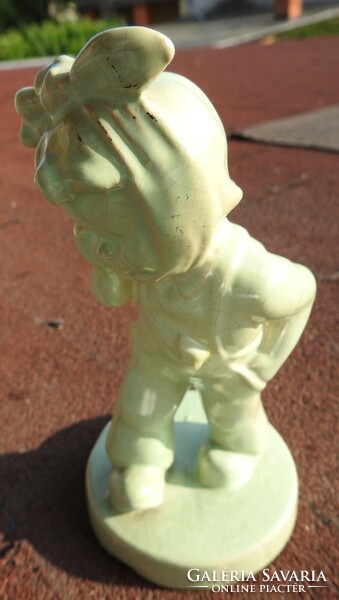 Little girl with toothache - antique marked glazed ceramic xix. Century