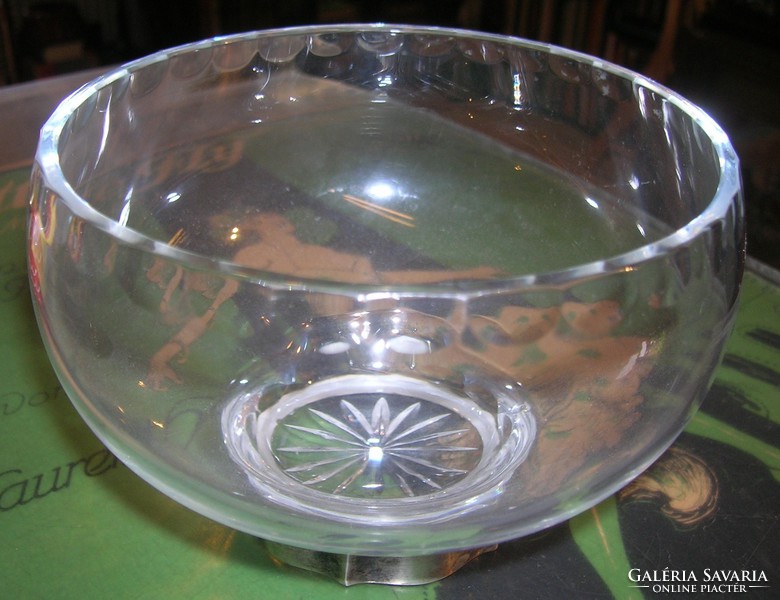 Polished silver base engraved glass centerpiece