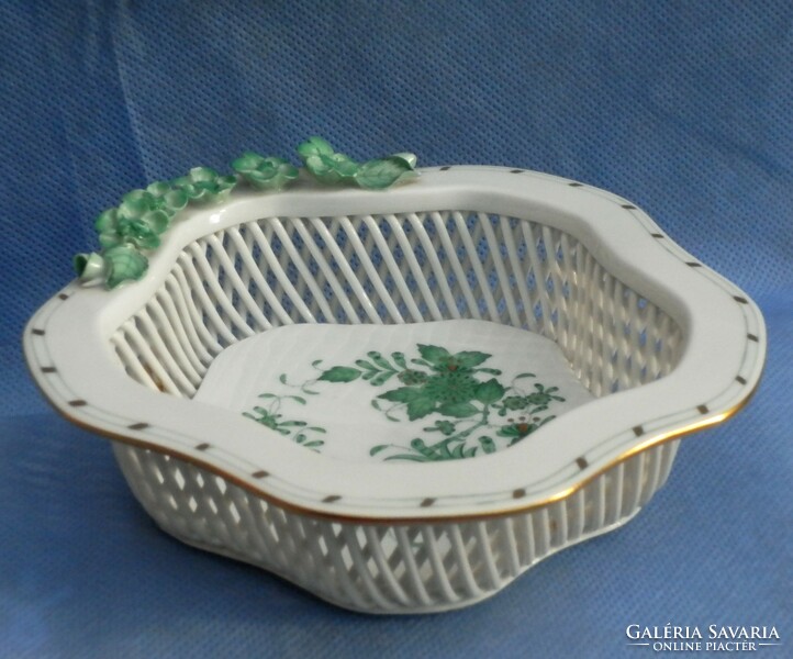 Herend Green Painted Indian Basket 5 Corner Serving
