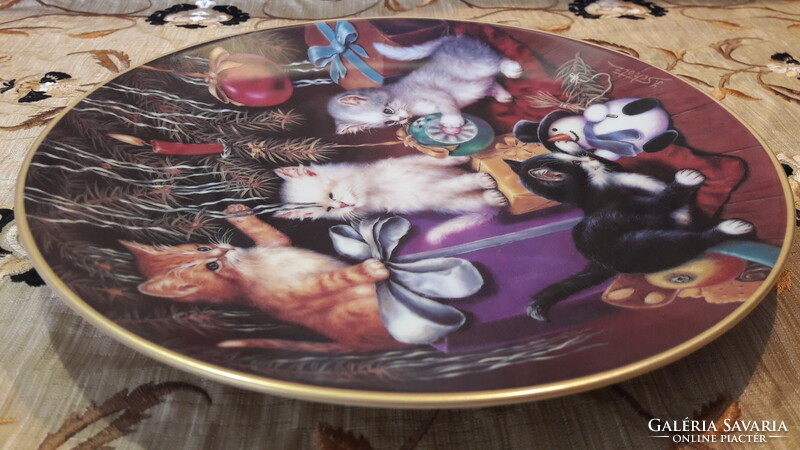 Christmas cat porcelain decorative plate, kitten wall plate (l2283)