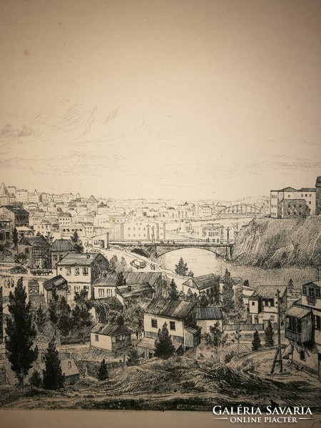 Gross Arnold ritka rézkarca: Tbilisi, régi városrész (Grúzia)