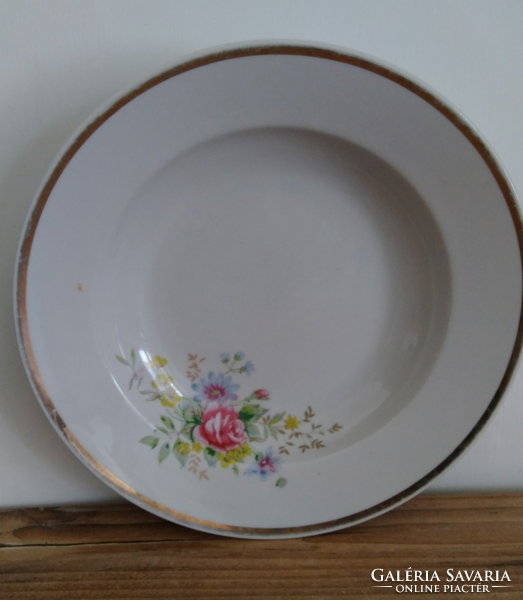 Antik orosz DULEVO porcelán arany szélű virágos  leveses tányér, Pótlásnak !
