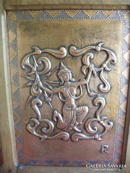Old marked, very beautiful, red copper relief, large, beautiful frame