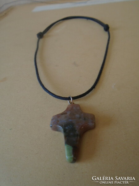Orthodox jade cross on adjustable textile chain
